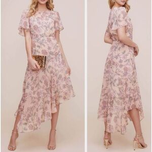 Astr Floral High Low Dress in Pink and Cream